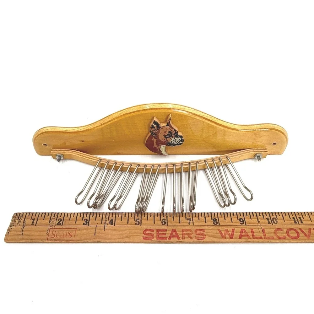 Vintage Wooden Wall Mount Tie Belt Rack Organizer Boxer Dog Breed 14 Metal Hooks